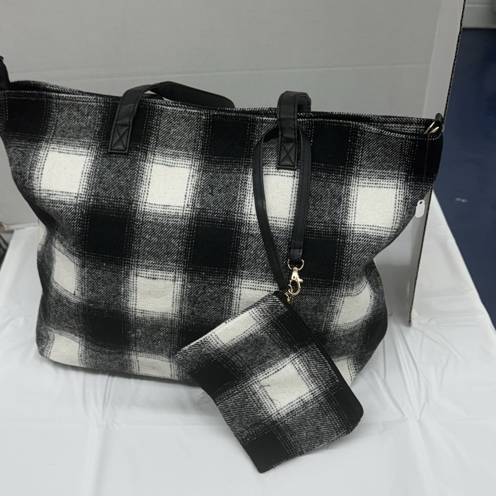 NEW Black White‎ Buffalo Check Plaid Tartan Flannel Fabric Large  Tote Bag Purse